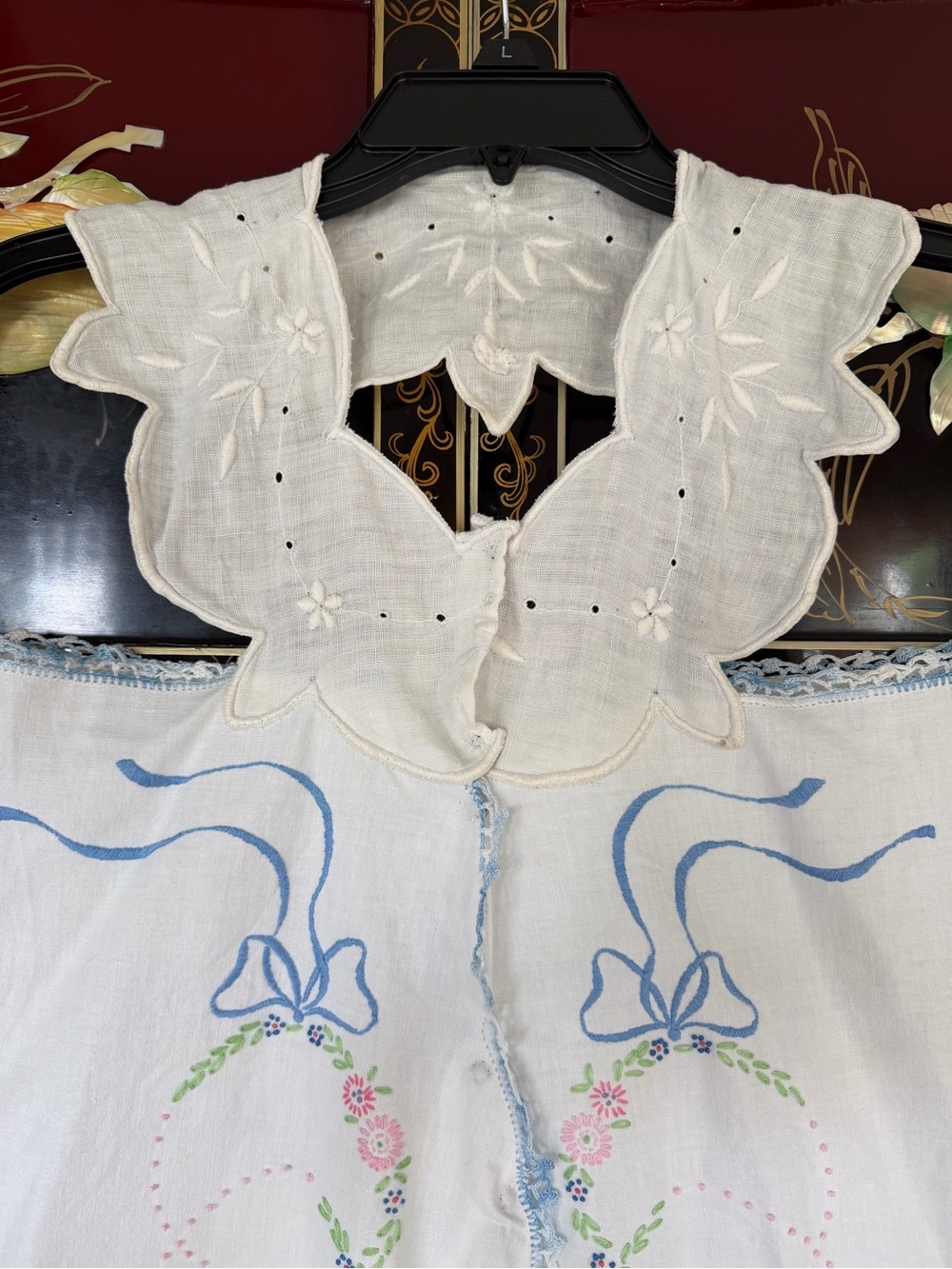 Vintage linen + cotton hand embroidered top - Picture 4 of 14